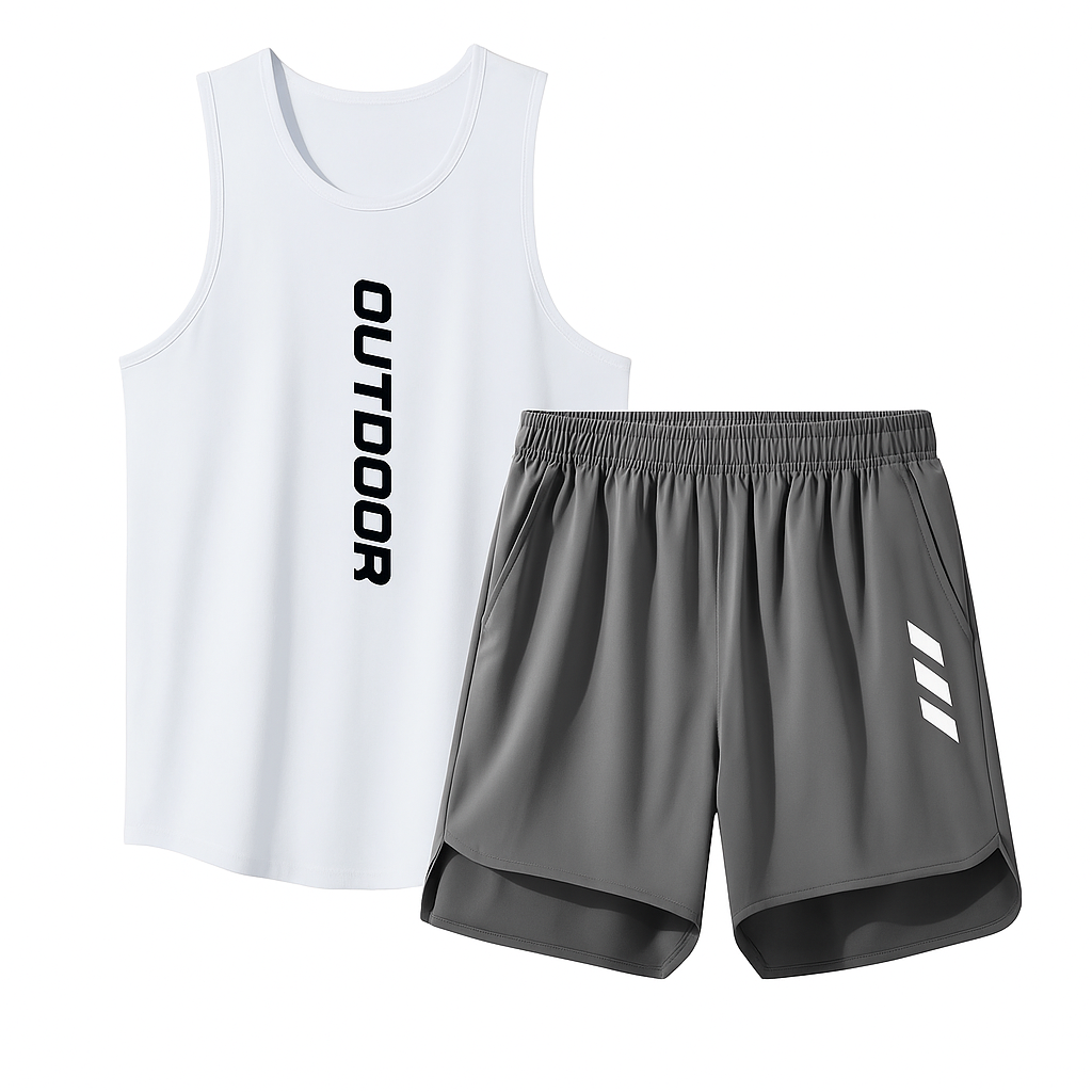 Conjunto atlético blanco y gris Lightweight Fitness Outfit