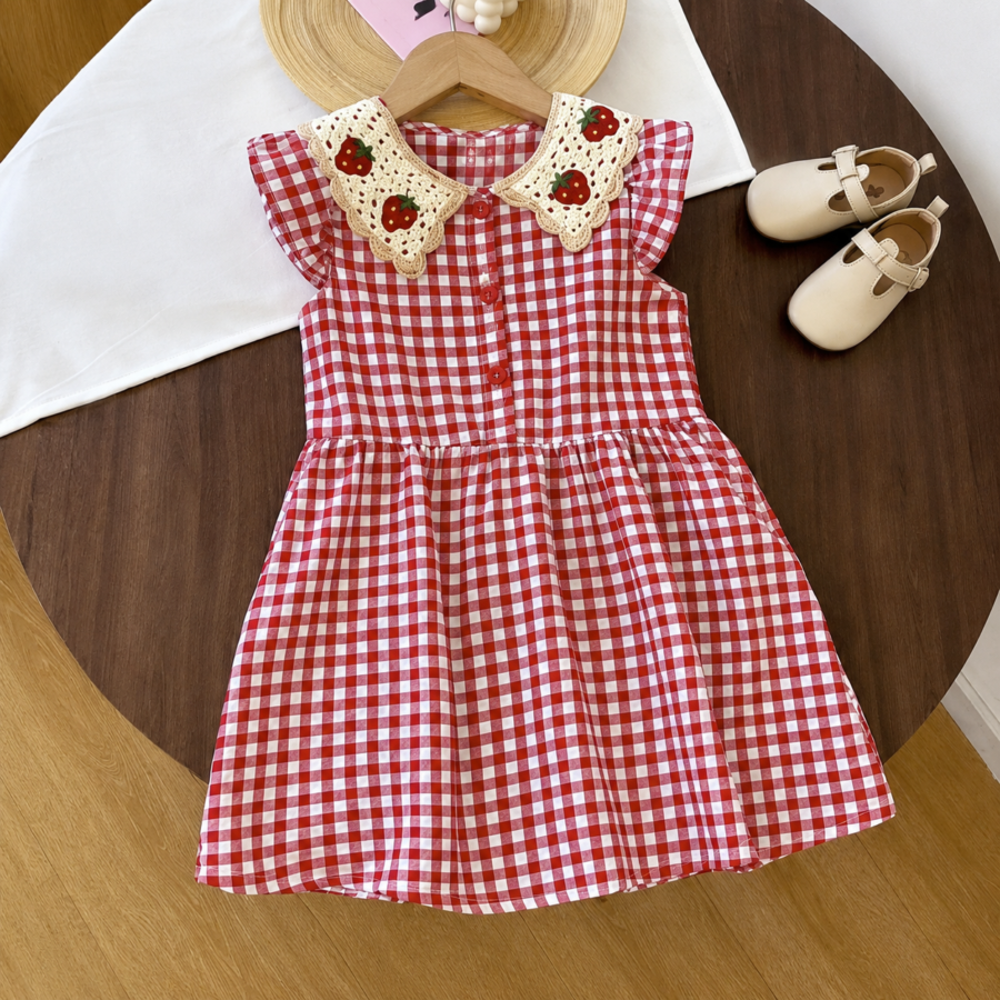 DRESS GIRLS Girls Plaid Dress (Vintage Collar Design)