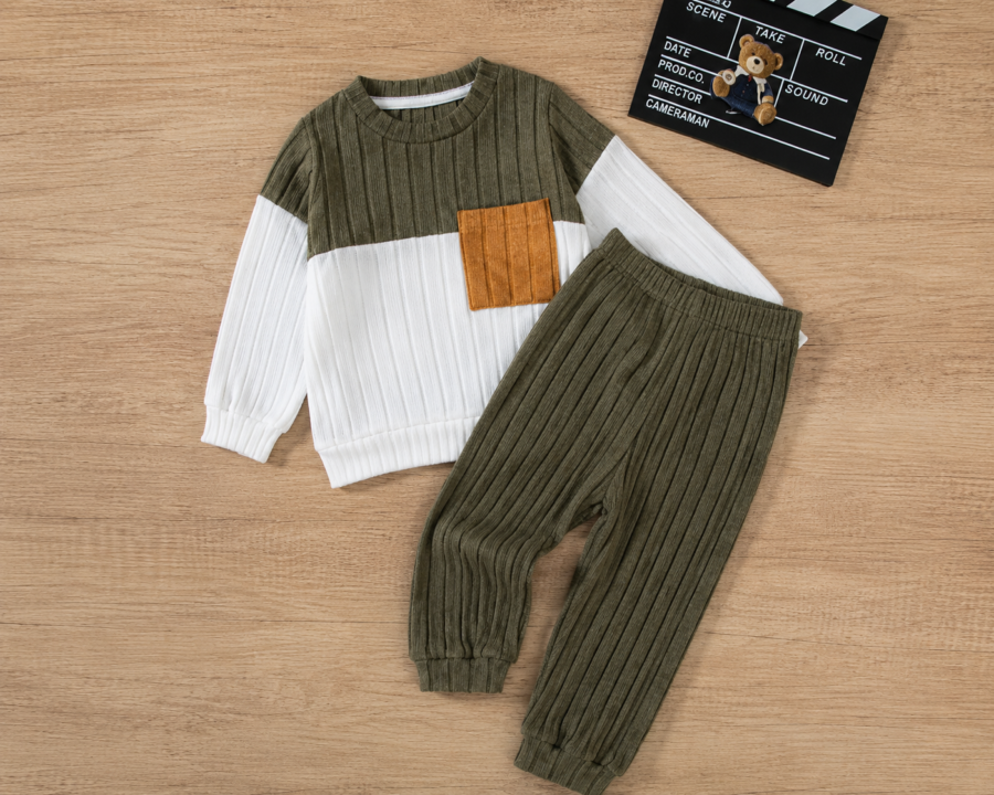 Boys Clothing Color Block Knitted Sweater And Pants Set Casual Outfit