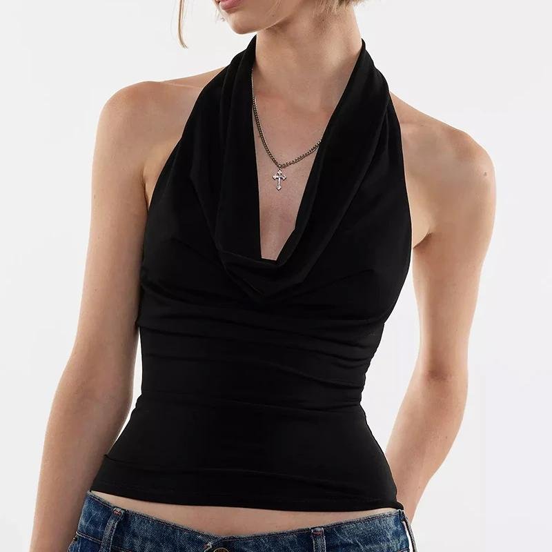 Black halter top for women