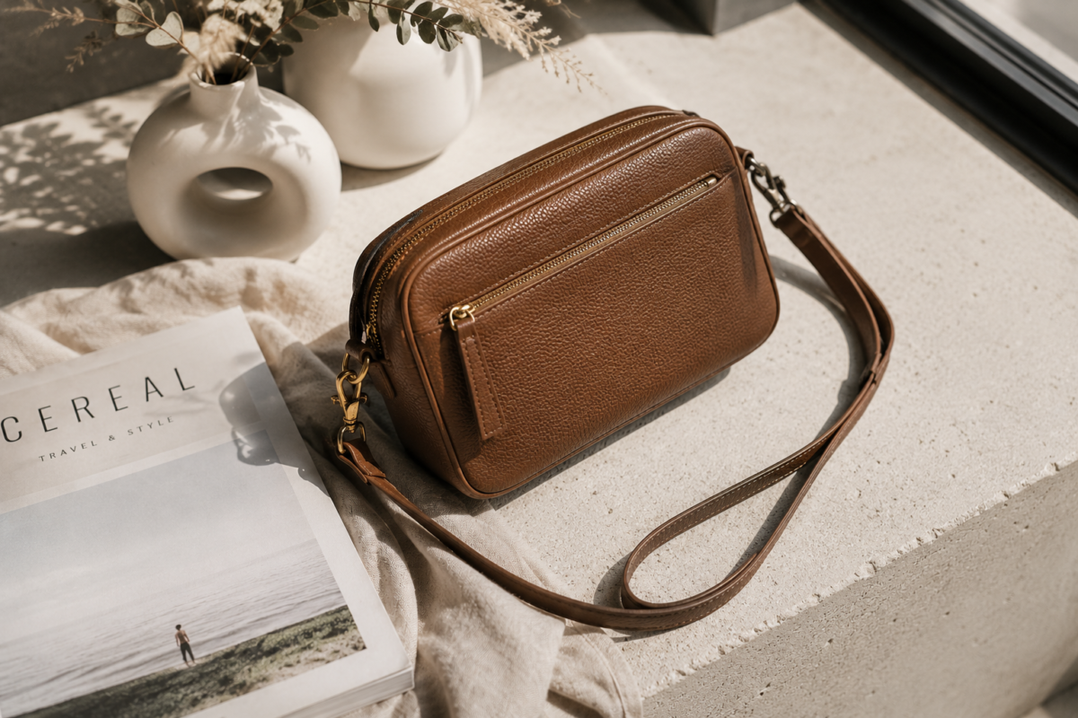 Brown crossbody bag featured in Zohima guide for everyday use