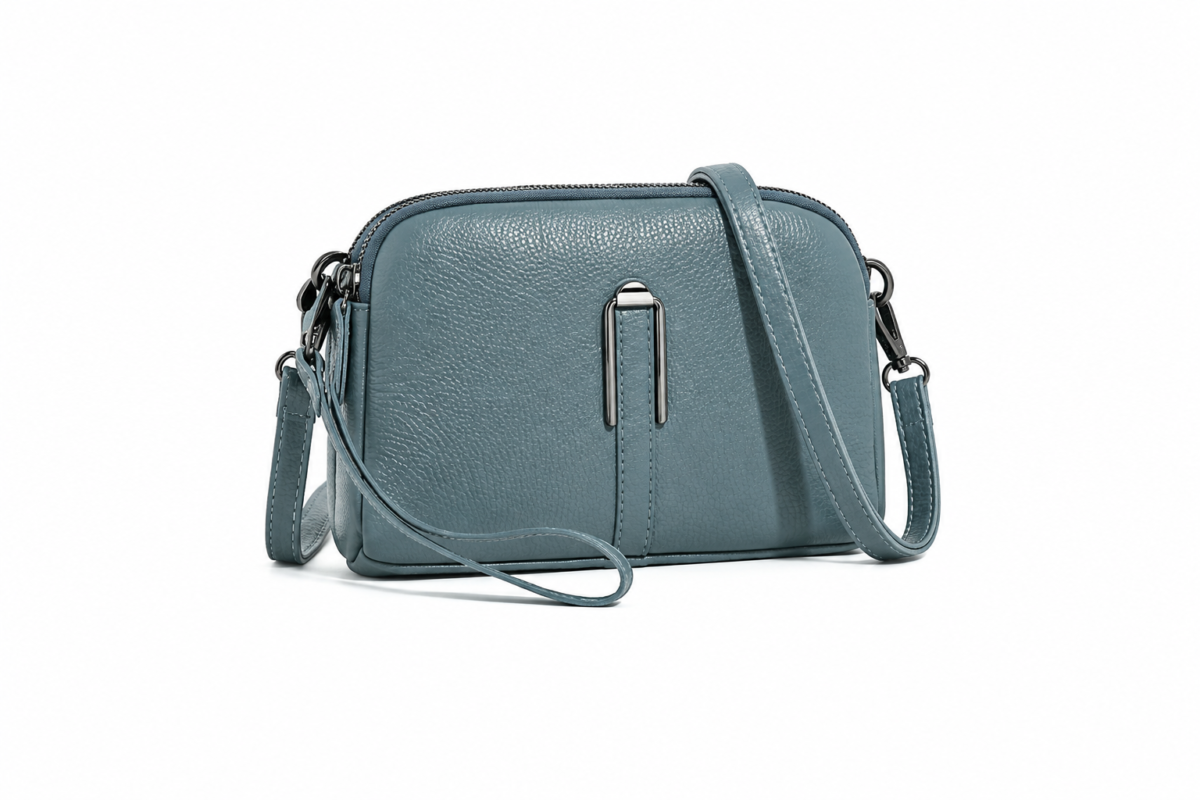 Minimalist everyday blue crossbody bag with adjustable strap