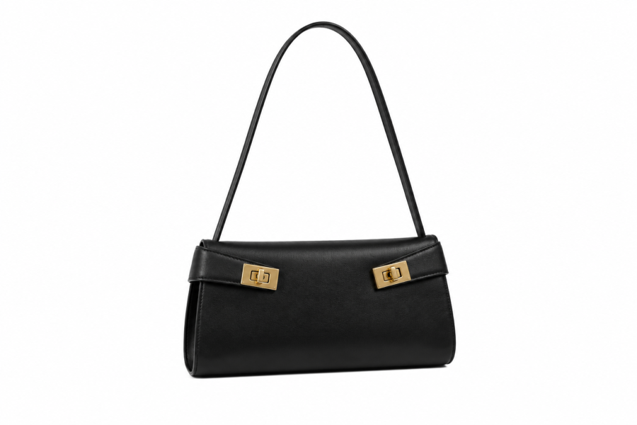 Women’s Black Shoulder Bag Women’s black shoulder bag with gold-tone clasp and compact elegant design